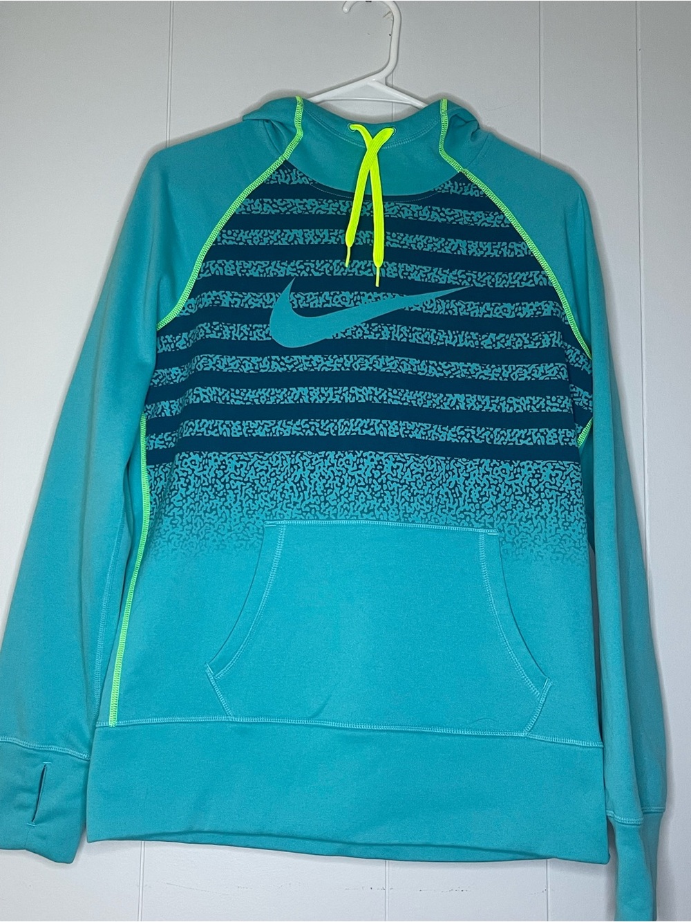 Nike Teal Aqua Blue Hoodie with Neon Yellow Accents